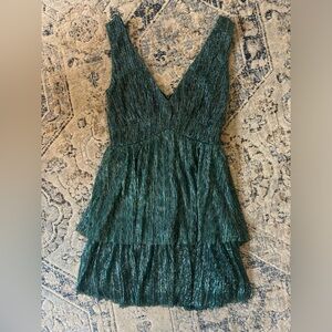 Trixxi Fit & Flare Metallic Green Tiered Cocktail Dress